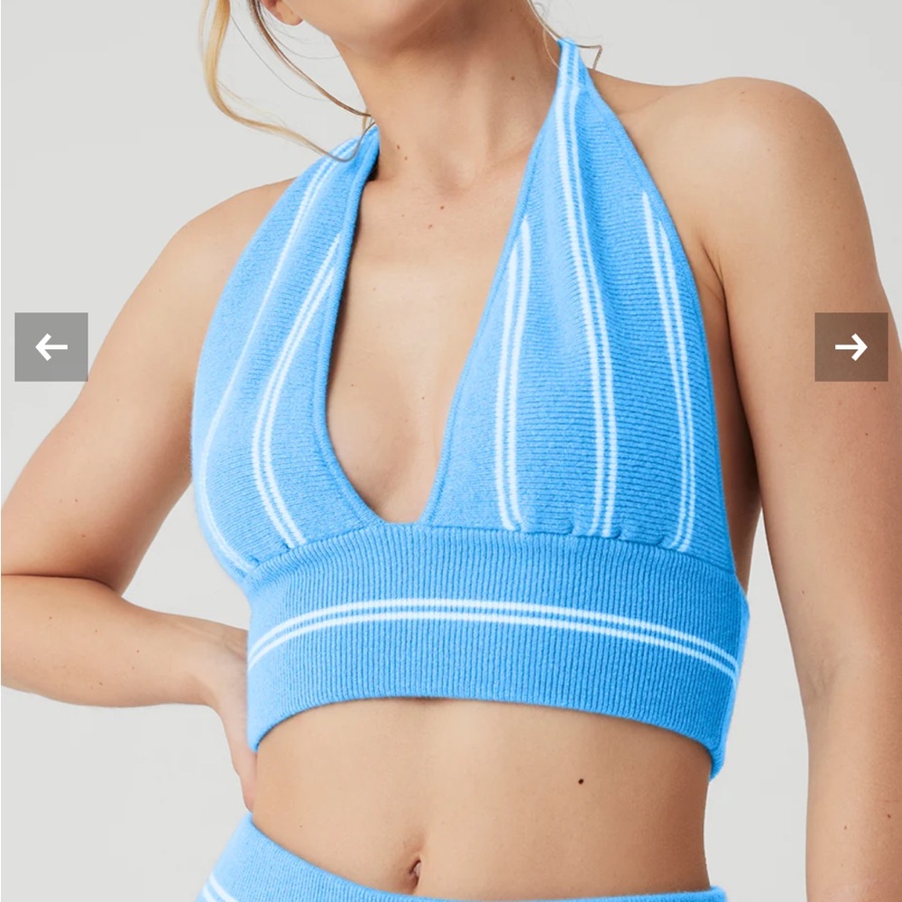 Alo Yoga cashmere mini stripe halter tank in azure